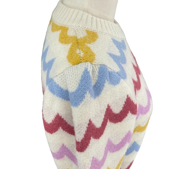 Greylin Rainbow Wave Sweater Girly Whimsical Cozy Coastal Puff Shoulder Sleeve-M - Picture 9 of 16